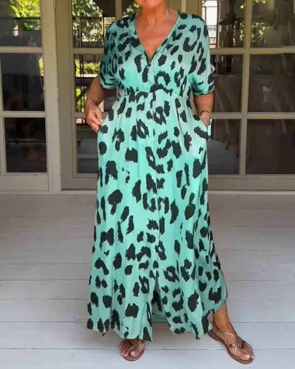 Vestido con estampado de leopardo con cuello en V L.O